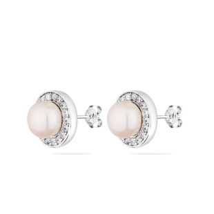 Silver Earrings with natural white pearls IE0344W Swan