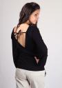 Black Blouse with Long Sleeves and Nude Shoulders Basic Line