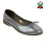 Women's silver suede leather mocassins with ribbon