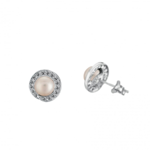 Silver Earrings with natural white pearls IE0413W Swan