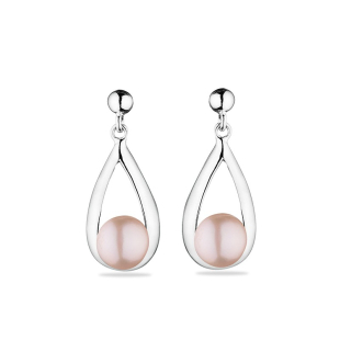 Silver Earrings with pink natural pearls GE003R Swan