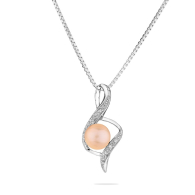 Silver necklace with natural pink pearl and zirons SP0022P Swan