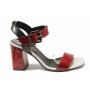 Ladies leather sandals with straps in red and black 21260