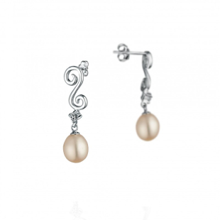 Silver Earrings with natural white pearls IPE1199 Swan