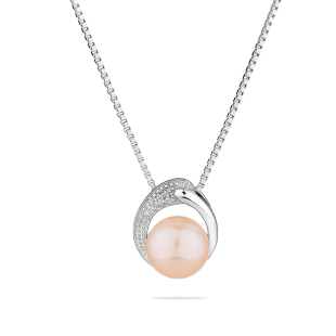 Silver heart pendant necklace with natural pink pearl SP0029P Swan