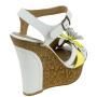 Women's white and yellow leather wedge sandals with flower 13002yellow