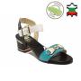 Women's anatomical sandals made of genuine leather in blue, black and white on low heel 21279