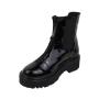 Women's black patent leather boots with frint zipper 20495