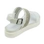 Women's white leather sandals with perforation on flat heels