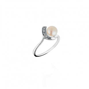 Silver ring with freshwater white pearl and zirconia CAA020W Swan