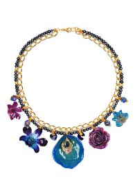 Колие с естествени цветя, перли, мъниста клоазоне и кристали Swarovski Silvana’s Spring In Blue Dannyra Jewels