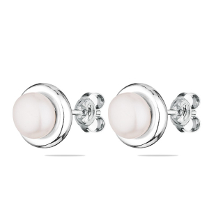 Silver Earrings with natural white pearls IE0320W Swan