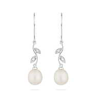 Silver earrings with freshwater white pearls and zirconium CAA002W Swan