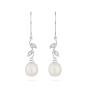 Silver earrings with freshwater white pearls and zirconium CAA002W Swan