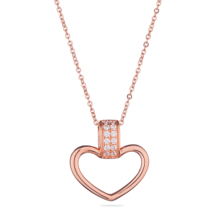 Pink gold heart pendant necklace with zircons END603N Swan