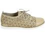 Women's beige leather shoes with flowers perforation