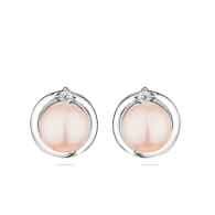 Silver earrings with freshwater pink pearls and zirconium SE0253P Swan