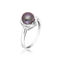 Silver ring with black freshwater pearl and zirconium SR0253B Swan