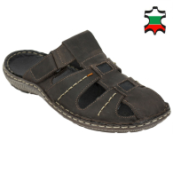 Men's brown leather flip-flops with velcro