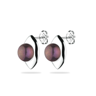 Silver Earrings with natural black pearls GE051B Swan