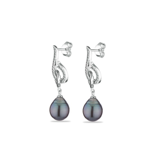 Silver Earrings with natural pearls and zircon RT114ET Swan