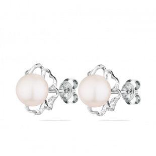 Silver Earrings with natural pearls  SE0472 Swan