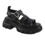 Black women's genuine leather sandals on a high platform with a grip FESTA06