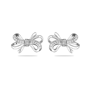 Silver earrings ribbons with zircons JT8301E Swan