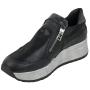 Women's black leather trainers on black and white soles