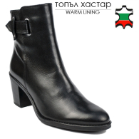 Women's black leather mid heels boots with side buckle 20491