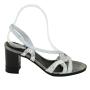 Women's silver leather sandals with black heels