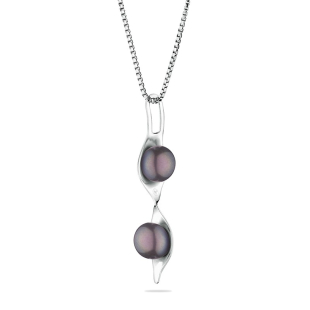 Silver necklace with natural black pearl GP036B Swan