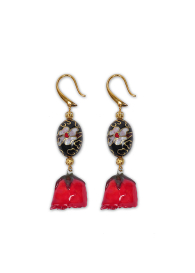 Spanish Romance Earrings With Real Rose and Cloisonne Beads Dannyra Jewels