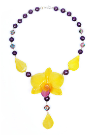 Колие с естествена орхидея, перли Майорка, мъниста клоазоне Sunny Orchid Dannyra Jewels