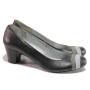 Women's anatomical shoes made of genuine leather with white and gray stripe on medium heel 21177