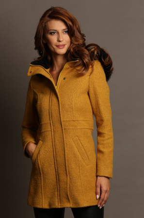 Women's winter coat with removable hood in mustard color 12304-301