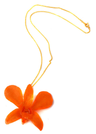 Necklace With Real Orchid In Orange Colour Dannyra Jewels