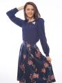 Women's dark blue blouse with lace and brooch 82012-400-470