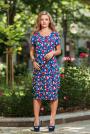 Rochie de culoare albastră cu imprimeu floral roșu Avangard