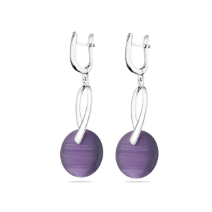 Silver Earrings with purple cat's eye GL1006E Swan