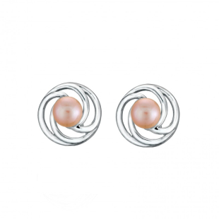 Silver Earrings with natural pink pearls SE0311L Swan