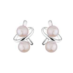 Silver earrings with white pearls FN562E Swan