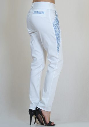 White cotton trousers with lace elements RUMENA