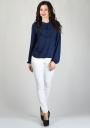 Women's blue top with lace neck and white jeans RUMENA