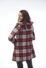 Women's coat with a hood made of red checkered fabric Radesk