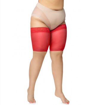 Plus size red lycra thights protectors model