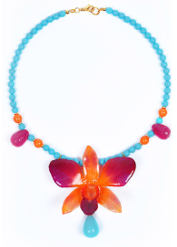 Candy Necklace With Real Orchid, Turquoise, Agates And Majorca Pearls Dannyra Jewels