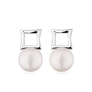 Silver earrings with freshwater white pearl CA5108W Swan