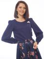 Women's dark blue blouse with lace and brooch 82012-400-470