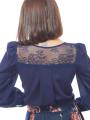 Women's dark blue blouse with lace and brooch 82012-400-470